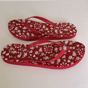 Coach Abigail Floral Red White Black Women’s Flip Flops Size 9